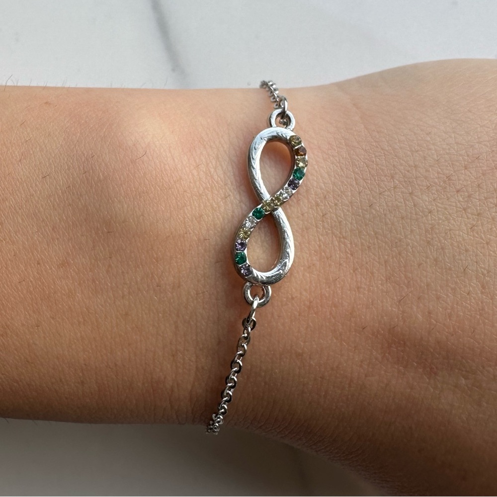 BRAND NEW Silver Infinity Bracelet with colorful stones